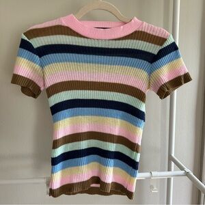 Daisy Street short sleeve striped pastel sweater